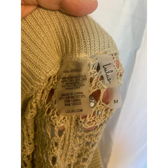 LuLu's Balmy Breeze Size Medium Crochet High waist Pants Beige - Picture 6 of 7